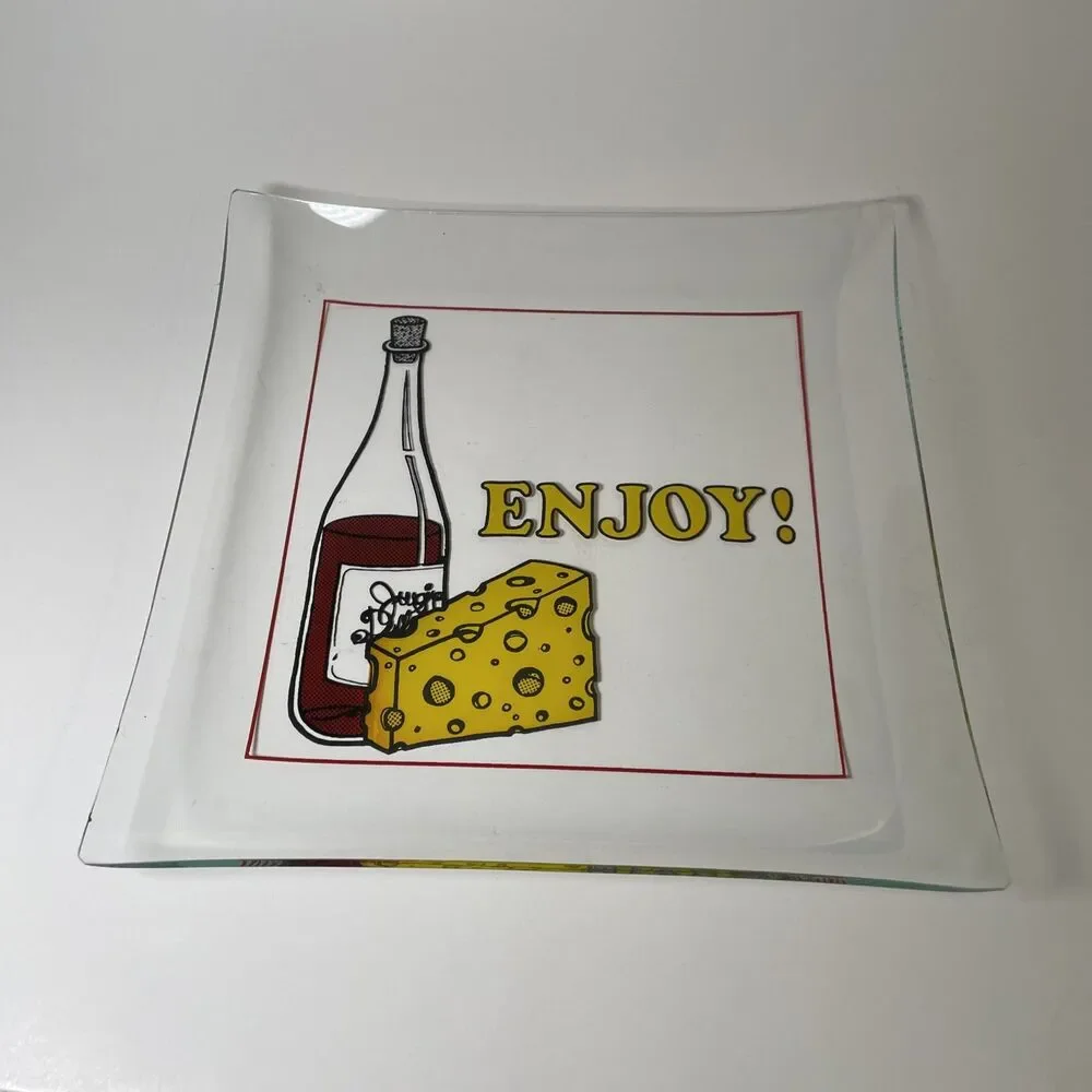 Vintage Glass Wine Cheese Cracker Serving Plate Platter Dish Serving Tray